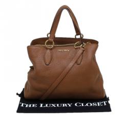 Miu Miu Brown Pebbled Leather Zip Tote