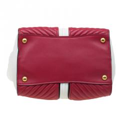 Pre Owned Miu Miu Off White/Red Matelasse Leather Biker Tote
