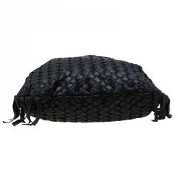 Miu Miu  Black Woven Leather Fringe Hobo