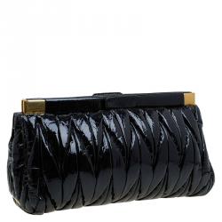 Pre Owned Miu Miu Black Patent Leather matelasse Clutch