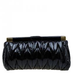 Pre Owned Miu Miu Black Patent Leather matelasse Clutch
