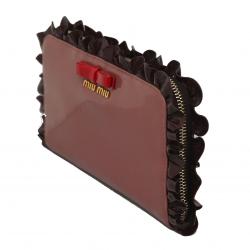 Miu Miu Maroon Patent Leather Ruffle Zip Around Wallet