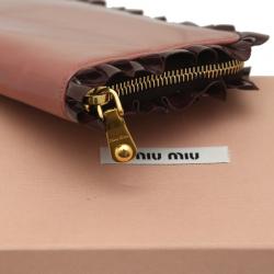 Miu Miu Maroon Patent Leather Ruffle Zip Around Wallet