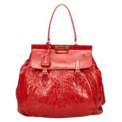 Miu Miu Red Vitello Lux Leather Frame Top Handle Bag
