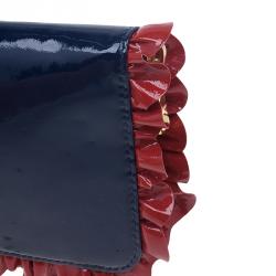 Pre Owned Miu Miu Navy Blue Patent Leather Ruffle Zip Around Wallet