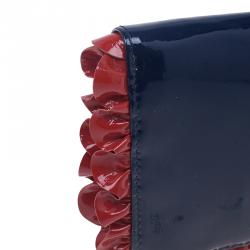 Pre Owned Miu Miu Navy Blue Patent Leather Ruffle Zip Around Wallet