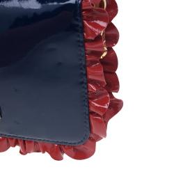 Pre Owned Miu Miu Navy Blue Patent Leather Ruffle Zip Around Wallet