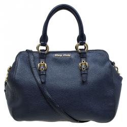 Pre Owned Miu Miu Dark Blue Leather Top handle Bag