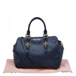 Pre Owned Miu Miu Dark Blue Leather Top handle Bag
