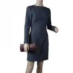 Pre Owned Miu Miu Brown Matelasse Lux Leather Wristlet Clutch 