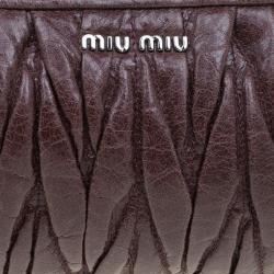 Pre Owned Miu Miu Brown Matelasse Lux Leather Wristlet Clutch 