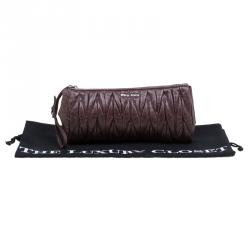 Pre Owned Miu Miu Brown Matelasse Lux Leather Wristlet Clutch 