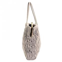 Miu Miu Beige Leather Matelasse Tote Bag