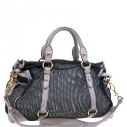 Pre Owned حقيبة ميو ميو يد علوية جلد وشبك بيج/ سوداء