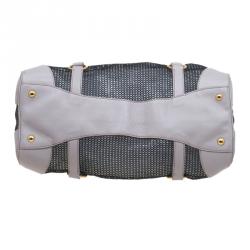 Pre Owned حقيبة ميو ميو يد علوية جلد وشبك بيج/ سوداء