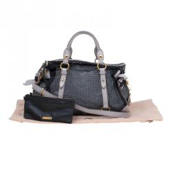 Pre Owned حقيبة ميو ميو يد علوية جلد وشبك بيج/ سوداء