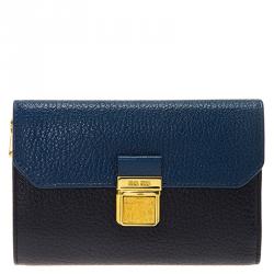 Miu Miu Blue Bi Color Madras Leather Compact Wallet
