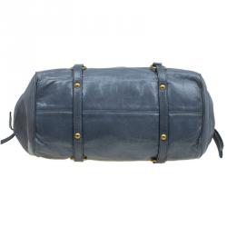 Pre Owned Miu Miu Blue Vitello Glazed Leather Bauletto Tote