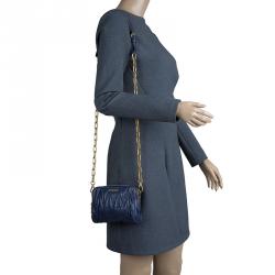 Pre Owned Miu Miu Blue Matelasse Lux Leather Piccole Borse Crossbody Bag