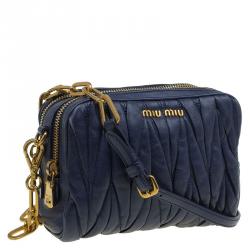 Pre Owned Miu Miu Blue Matelasse Lux Leather Piccole Borse Crossbody Bag