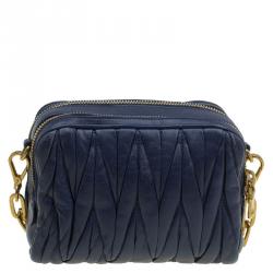 Pre Owned Miu Miu Blue Matelasse Lux Leather Piccole Borse Crossbody Bag