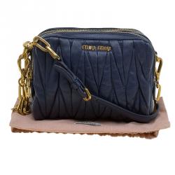 Pre Owned Miu Miu Blue Matelasse Lux Leather Piccole Borse Crossbody Bag
