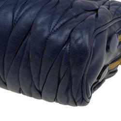 Pre Owned Miu Miu Blue Matelasse Lux Leather Piccole Borse Crossbody Bag