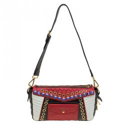 Pre Owned Miu Miu Multicolor Leather Jewel Embellished Biker Shoulder Bag
