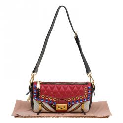 Pre Owned Miu Miu Multicolor Leather Jewel Embellished Biker Shoulder Bag