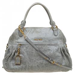 Miu Miu Light Green Leather Lily Distressed Satchel