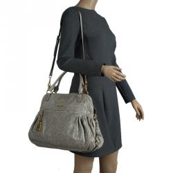 Miu Miu Light Green Leather Lily Distressed Satchel