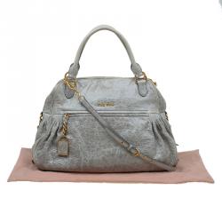 Miu Miu Light Green Leather Lily Distressed Satchel