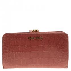 Pre Owned محفظة ميو ميو طويلة جلد نقش تمساح وردية وردي محمر