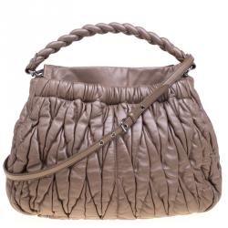 Miu Miu Beige Matelasse Leather Hobo