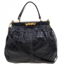 Miu Miu Black Vitello Lux Leather Frame Top Handle Bag