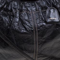 Miu Miu Black Vitello Lux Leather Frame Top Handle Bag