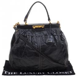 Miu Miu Black Vitello Lux Leather Frame Top Handle Bag