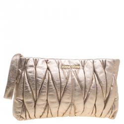 Miu Miu Gold Matelassé Leather Clutch