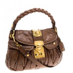Miu Miu Brown Matelasse Lux Leather Small Coffer Hobo