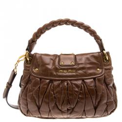Miu Miu Brown Matelasse Lux Leather Small Coffer Hobo