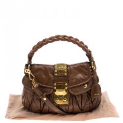 Miu Miu Brown Matelasse Lux Leather Small Coffer Hobo