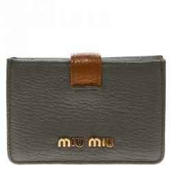 Miu Miu Grey/Brown Leather Accordion Card Holder