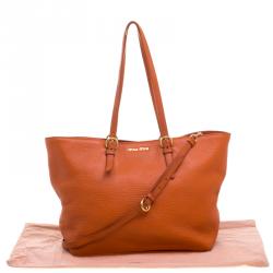 Pre Owned Miu Miu Orange Leather Convertible Tote