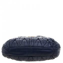 Pre Owned Miu Miu Navy Blue Matelasse Lux Leather Coffer Hobo