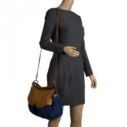 Pre Owned Miu Miu Blue/Brown Matelasse Denim and Leather Hobo