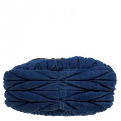 Pre Owned Miu Miu Blue/Brown Matelasse Denim and Leather Hobo