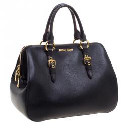 Miu Miu Black Leather Madras Bowling Bag