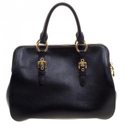 Miu Miu Black Leather Madras Bowling Bag
