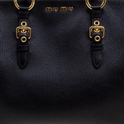 Miu Miu Black Leather Madras Bowling Bag