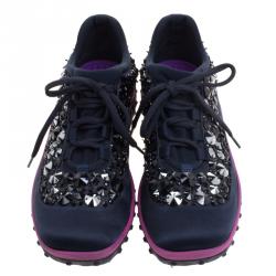 Pre Owned حذاء رياضي ميو ميو استرو ساتان مزخرف أزرق مقاس 38